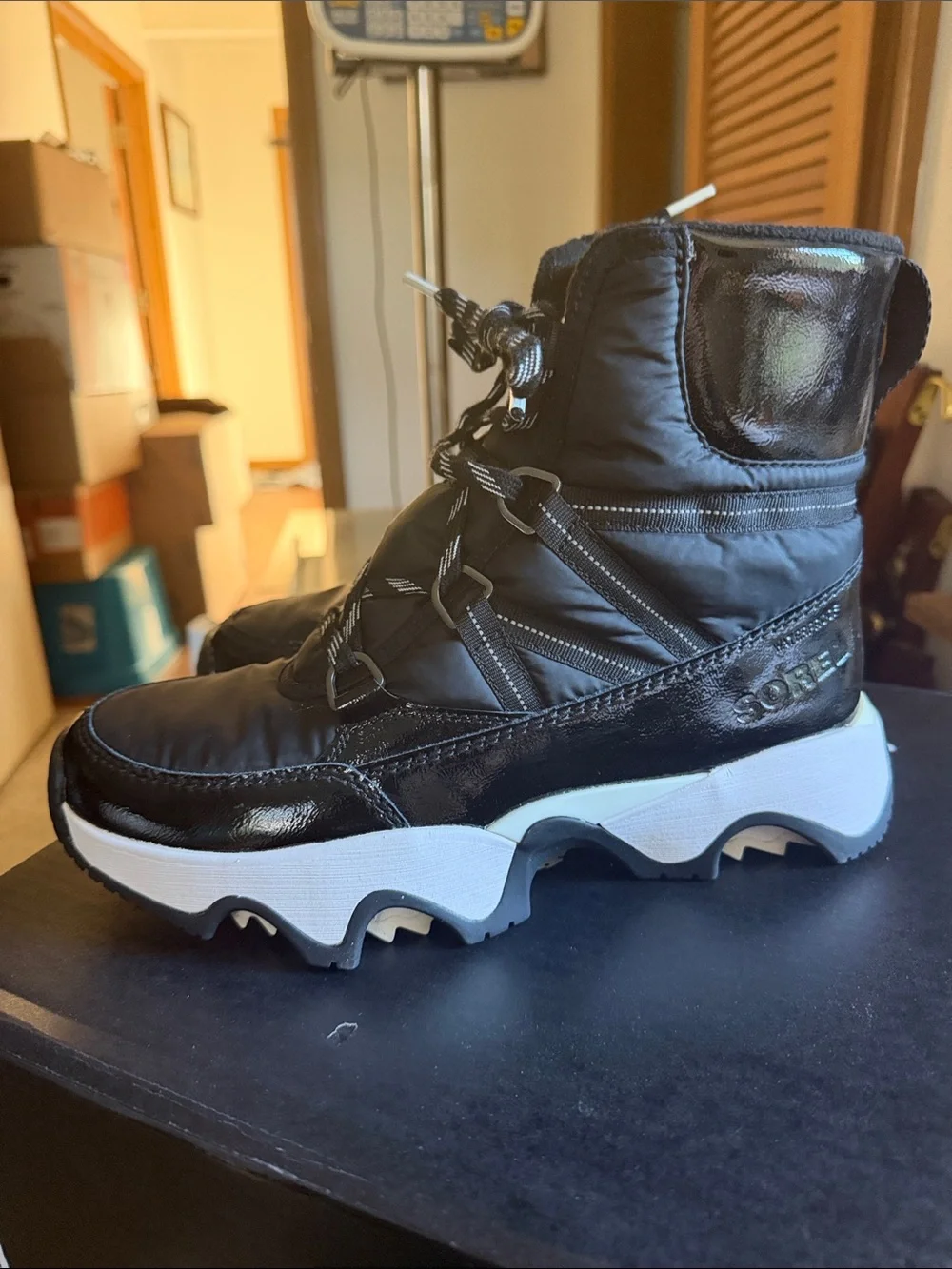 Sorel Black and White Women's Winter Rain Boots